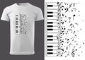 T-shirt Design with Piano Keyboard and Music Notes Royalty Free Stock Photo