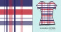 T-shirt design, Red and blue plaid tartan seamless pattern vector illustration, fabric texture, patterned clothing Royalty Free Stock Photo