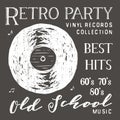 T-shirt design, retro party with vinyl record typography graphics, vector illustration Royalty Free Stock Photo