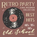 T-shirt design, retro party with vinyl record typography graphics, vector illustration Royalty Free Stock Photo