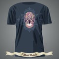 T-shirt design with skull with colorful pattern