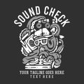 t shirt design sound check with octopus playing turntable with gray background