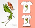 T-shirt design vector illustration, Cute little fairy cartoon, angel, Comics in fairy tales, fabric texture, fashion wear Royalty Free Stock Photo