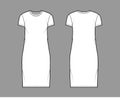 T-shirt dress technical fashion illustration with crew neck, short sleeves, knee length, oversized, Pencil fullness. Royalty Free Stock Photo