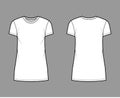 T-shirt dress technical fashion illustration with crew neck, short sleeves, mini length, oversized, Pencil fullness Flat Royalty Free Stock Photo