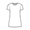 T-shirt dress technical fashion illustration with crew neck, short sleeves, mini length, oversized, Pencil fullness Flat Royalty Free Stock Photo