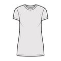 T-shirt dress technical fashion illustration with crew neck, short sleeves, mini length, oversized, Pencil fullness Flat Royalty Free Stock Photo