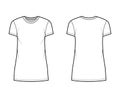 T-shirt dress technical fashion illustration with crew neck, short sleeves, mini length, oversized, Pencil fullness Flat Royalty Free Stock Photo