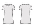 T-shirt dress technical fashion illustration with crew neck, short sleeves, mini length, oversized, Pencil fullness Flat Royalty Free Stock Photo