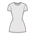 T-shirt dress technical fashion illustration with crew neck, short sleeves, mini length, slim fit, Pencil fullness. Flat Royalty Free Stock Photo