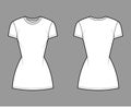 T-shirt dress technical fashion illustration with crew neck, short sleeves, mini length, slim fit, Pencil fullness. Flat Royalty Free Stock Photo