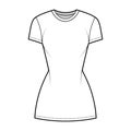 T-shirt dress technical fashion illustration with crew neck, short sleeves, mini length, slim fit, Pencil fullness. Flat Royalty Free Stock Photo