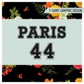 T-shirt Floral Paris Graphic with Maple Leaves and Flowers. Fall Nature Travel Background