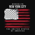 T-shirt graphic design with american flag and grunge texture. New York typography shirt design