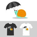 T-shirt graphic design. Cute turtle with umbrella - Vector