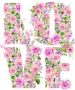 T-shirt graphics. Love. Rose flower watercolor