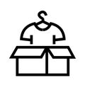 a t-shirt icon template design that hangs on a clothes hanger to be put in a cardboard box,