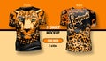 T-shirt for man front and back with Leopard head and skin image. Mock-up for double-sided printing, layered and editable