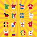 T_shirt for many country on bright colour background,soccer 2018