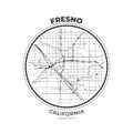 T-shirt map badge of Fresno, California