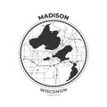T-shirt map badge of Madison, Wisconsin