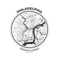 T-shirt map badge of Philadelphia, Pennsylvania