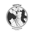 T-shirt map badge of Seattle, Washington