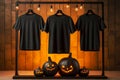 T-shirt mock up empty blank plain. Product display with Halloween decoration