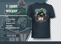 T-shirt mock-up template with ATV Quad bike logo. Editable vector layout
