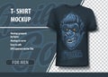 T-shirt mock-up template with Gorilla inscription and scary head. Editable vector layout