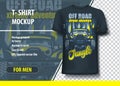 T-shirt mock-up template with Off Road Extreme Adventure Jungle. Editable vector layout