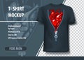 T-shirt mock-up template with open zipper and heart inside. Editable vector layout