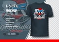 T-shirt mock-up template with Quad bike challenge logo. Editable vector layout Royalty Free Stock Photo