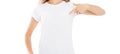 T-shirt mockup - girl pointed on empty white t shirt