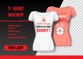 T-Shirt Mockup with Rabbit and funny phrase in two colors. Mockup layered and editable.