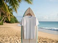 T-Shirt Mockup on Surfboard on the Beach Royalty Free Stock Photo