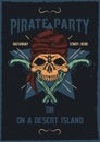 T-shirt or poster design with illustraion of pirat skull with guns