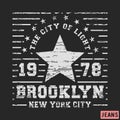 T-shirt print design. Brooklyn star vintage stamp. Printing and badge, applique, label, t shirts, jeans, casual and urban wear