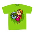 T-shirt Print Design Girl Save Planet