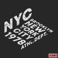 T-shirt print design. NYC Brooklyn star vintage stamp. Printing and badge, applique, label, tag t shirts, jeans, casual and urban Royalty Free Stock Photo