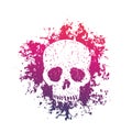 T-shirt print with grunge skull over white