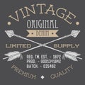 T-shirt Printing design, typography graphics, Vintage original denim vector illustration with crossed arrows hand drawn sketch. Re