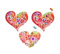 T-shirt prints with funny decorative hippie heart shapes