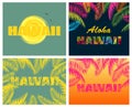 T-shirt prints with Hawaii lettering and palm leaves