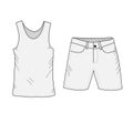 T-shirt and shorts sketch set. Things in the style of hand drawing. Summer clothes casual style. Tank top and shorts mockup.