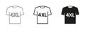 T-shirt Size Black Silhouette and Line Icons Set. Human Clothing 4XL Size Label. Man or Woman T-Shirt Large Size Tag