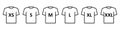 T-shirt Size Icon Set. Clothing Size Label or Tag Pictogram. Man or woman Shirt. Size From XS to XXL. Vector Isolated
