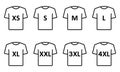 T-shirt Size Icon Set. Clothing Size Label or Tag Pictogram. Man or woman Shirt. Size From XS to 4XL. Vector Isolated