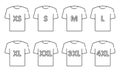 T-shirt Size Icon Set. Man or woman Shirt. Clothing Size Label or Tag Pictogram. Size From XS to 4XL. Editable Stroke