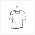 T-shirt sketch. Hand drawn t-shirt on a hanger, doodle tee-shirt, black vector illustration isolated on white background